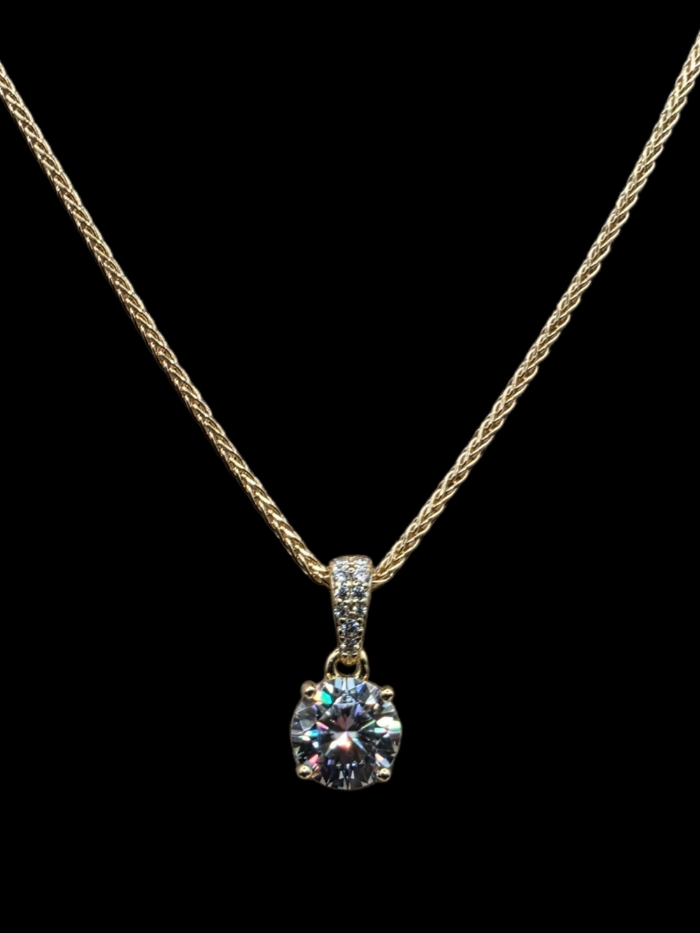 1.20 CTW Moissanite Solid 925 Sterling Silver 14K Yellow Gold Overlay Necklace